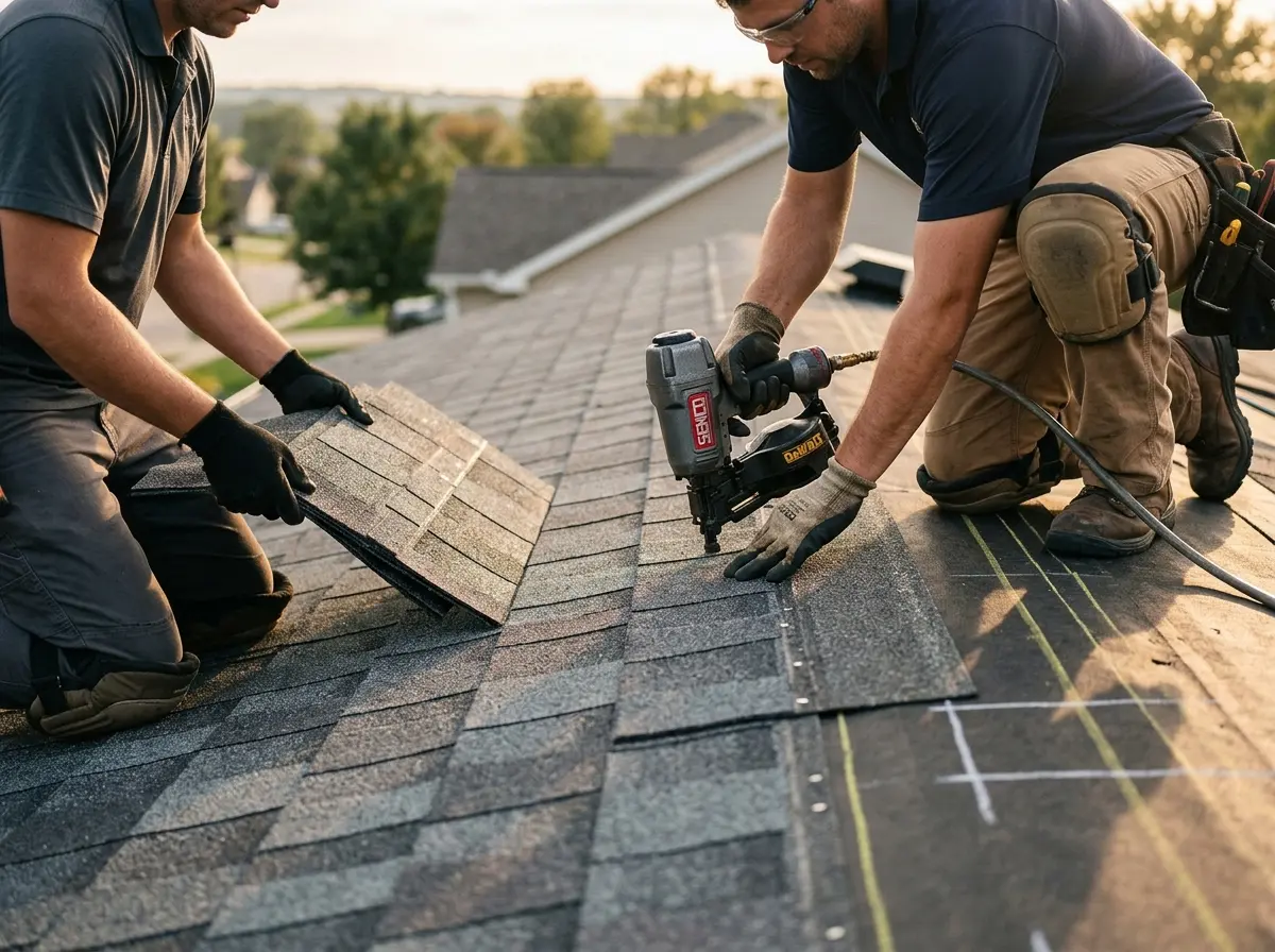 Professional roofer working on a residential roof in Jurupa Valley